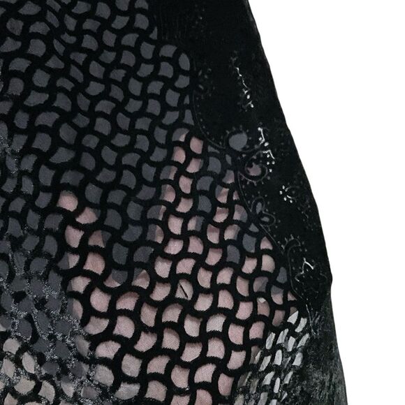 Black Velvet Burnout Scarf Rectangle Hand Rolled Hem - Picture 5 of 6